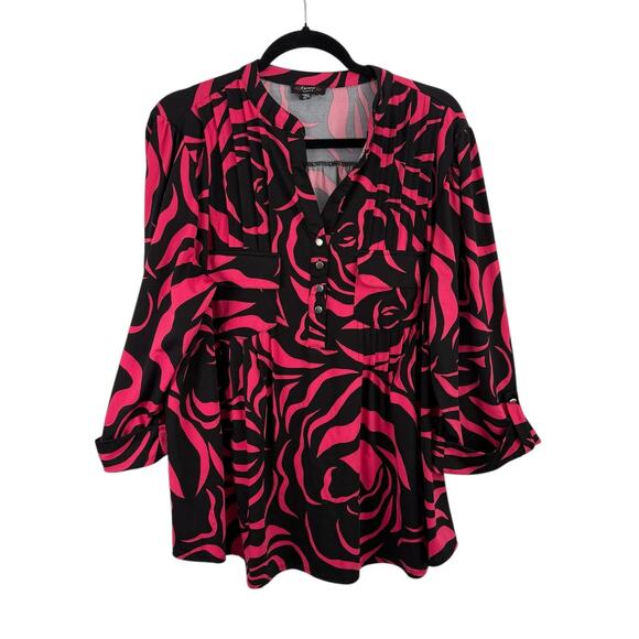 Cocomo Black Pink Floral Liquid Knit Slinky Popover Blouse Y2K Womens Plus 2x - Picture 1 of 5